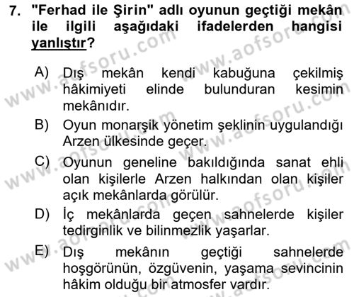 Yeni Türk Edebiyatına Giriş 1 Dersi 2022 - 2023 Yılı Yaz Okulu Sınav Soruları 7. Soru