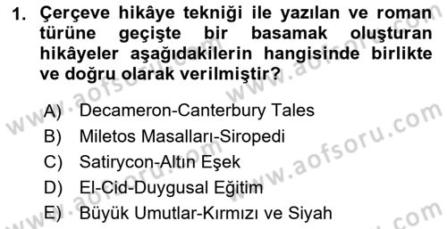 Yeni Türk Edebiyatına Giriş 1 Dersi Ara Sınavı Deneme Sınav Soruları 1. Soru