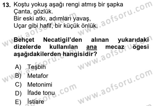 Yeni Türk Edebiyatına Giriş 1 Dersi 2023 - 2024 Yılı (Vize) Ara Sınav Soruları 13. Soru