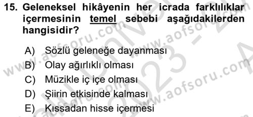 Yeni Türk Edebiyatına Giriş 1 Dersi 2023 - 2024 Yılı (Vize) Ara Sınav Soruları 15. Soru