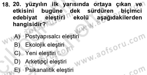 Yeni Türk Edebiyatına Giriş 1 Dersi 2023 - 2024 Yılı (Vize) Ara Sınav Soruları 18. Soru