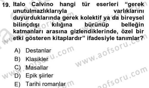 Yeni Türk Edebiyatına Giriş 1 Dersi Ara Sınavı Deneme Sınav Soruları 19. Soru