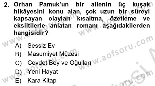 Yeni Türk Edebiyatına Giriş 1 Dersi Ara Sınavı Deneme Sınav Soruları 2. Soru