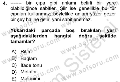 Yeni Türk Edebiyatına Giriş 1 Dersi Ara Sınavı Deneme Sınav Soruları 4. Soru