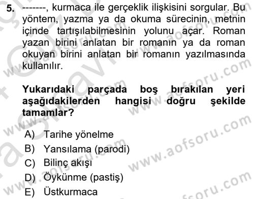 Yeni Türk Edebiyatına Giriş 1 Dersi Ara Sınavı Deneme Sınav Soruları 5. Soru