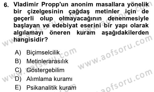 Yeni Türk Edebiyatına Giriş 1 Dersi Ara Sınavı Deneme Sınav Soruları 6. Soru