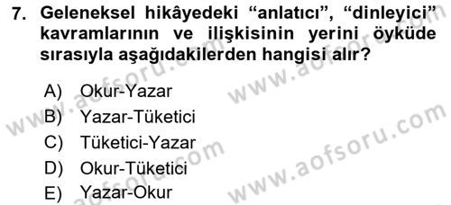 Yeni Türk Edebiyatına Giriş 1 Dersi 2023 - 2024 Yılı (Vize) Ara Sınav Soruları 7. Soru