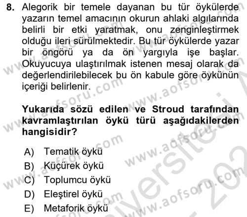 Yeni Türk Edebiyatına Giriş 1 Dersi Ara Sınavı Deneme Sınav Soruları 8. Soru
