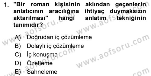 Yeni Türk Edebiyatına Giriş 1 Dersi 2023 - 2024 Yılı (Final) Dönem Sonu Sınav Soruları 1. Soru