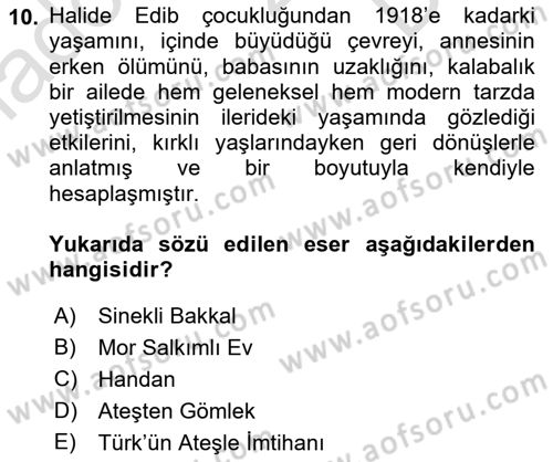 Yeni Türk Edebiyatına Giriş 1 Dersi 2023 - 2024 Yılı (Final) Dönem Sonu Sınav Soruları 10. Soru