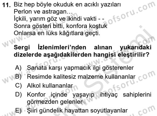 Yeni Türk Edebiyatına Giriş 1 Dersi 2023 - 2024 Yılı (Final) Dönem Sonu Sınav Soruları 11. Soru