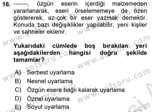Yeni Türk Edebiyatına Giriş 1 Dersi 2023 - 2024 Yılı (Final) Dönem Sonu Sınav Soruları 16. Soru
