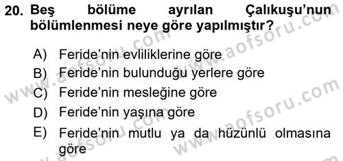 Yeni Türk Edebiyatına Giriş 1 Dersi 2023 - 2024 Yılı (Final) Dönem Sonu Sınav Soruları 20. Soru