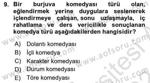 Yeni Türk Edebiyatına Giriş 1 Dersi 2023 - 2024 Yılı (Final) Dönem Sonu Sınav Soruları 9. Soru