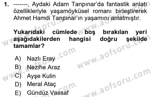 Yeni Türk Edebiyatına Giriş 1 Dersi 2023 - 2024 Yılı Yaz Okulu Sınav Soruları 1. Soru