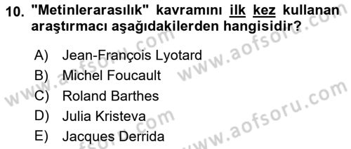 Yeni Türk Edebiyatına Giriş 1 Dersi 2023 - 2024 Yılı Yaz Okulu Sınav Soruları 10. Soru