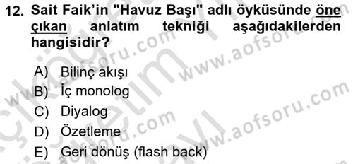 Yeni Türk Edebiyatına Giriş 1 Dersi 2023 - 2024 Yılı Yaz Okulu Sınav Soruları 12. Soru