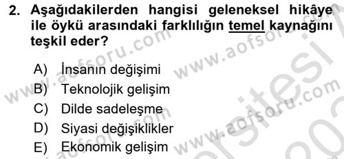 Yeni Türk Edebiyatına Giriş 1 Dersi 2023 - 2024 Yılı Yaz Okulu Sınav Soruları 2. Soru