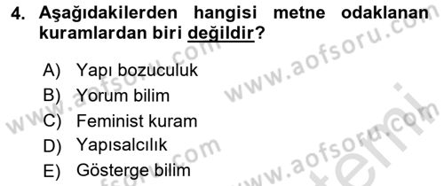 Yeni Türk Edebiyatına Giriş 1 Dersi 2023 - 2024 Yılı Yaz Okulu Sınav Soruları 4. Soru
