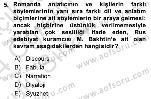 Yeni Türk Edebiyatına Giriş 1 Dersi 2023 - 2024 Yılı Yaz Okulu Sınav Soruları 5. Soru