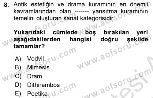 Yeni Türk Edebiyatına Giriş 1 Dersi 2023 - 2024 Yılı Yaz Okulu Sınav Soruları 8. Soru