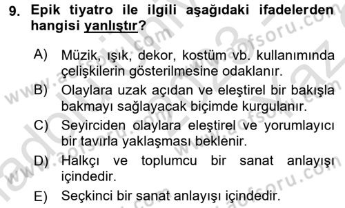 Yeni Türk Edebiyatına Giriş 1 Dersi 2023 - 2024 Yılı Yaz Okulu Sınav Soruları 9. Soru