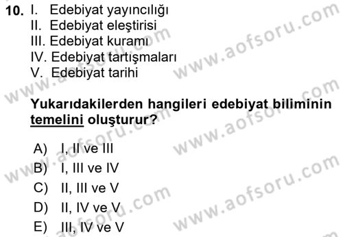 Yeni Türk Edebiyatına Giriş 1 Dersi 2024 - 2025 Yılı (Vize) Ara Sınav Soruları 10. Soru