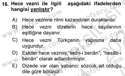 Yeni Türk Edebiyatına Giriş 1 Dersi 2024 - 2025 Yılı (Vize) Ara Sınav Soruları 16. Soru