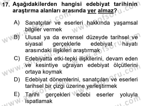 Yeni Türk Edebiyatına Giriş 1 Dersi 2024 - 2025 Yılı (Vize) Ara Sınav Soruları 17. Soru