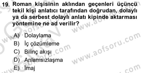 Yeni Türk Edebiyatına Giriş 1 Dersi 2024 - 2025 Yılı (Vize) Ara Sınav Soruları 19. Soru