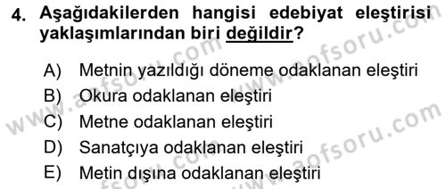 Yeni Türk Edebiyatına Giriş 1 Dersi 2024 - 2025 Yılı (Vize) Ara Sınav Soruları 4. Soru