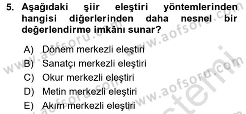 Yeni Türk Edebiyatına Giriş 1 Dersi 2024 - 2025 Yılı (Vize) Ara Sınav Soruları 5. Soru