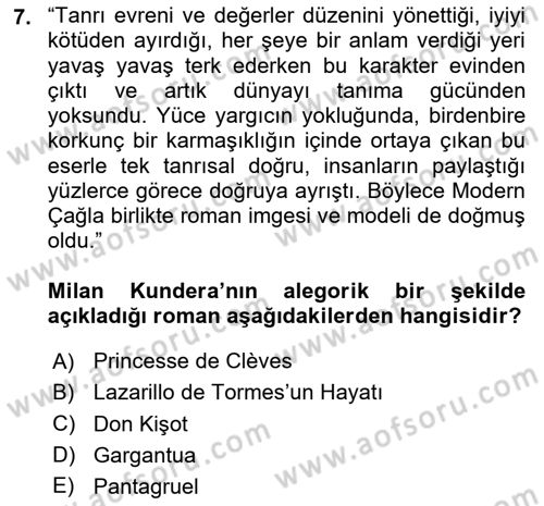 Yeni Türk Edebiyatına Giriş 1 Dersi 2024 - 2025 Yılı (Vize) Ara Sınav Soruları 7. Soru
