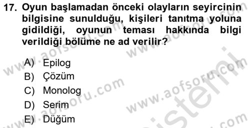 Yeni Türk Edebiyatına Giriş 1 Dersi 2024 - 2025 Yılı (Final) Dönem Sonu Sınav Soruları 17. Soru