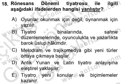 Yeni Türk Edebiyatına Giriş 1 Dersi 2024 - 2025 Yılı (Final) Dönem Sonu Sınav Soruları 18. Soru