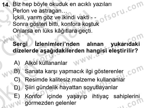 Yeni Türk Edebiyatına Giriş 1 Dersi 2024 - 2025 Yılı Yaz Okulu Sınav Soruları 14. Soru