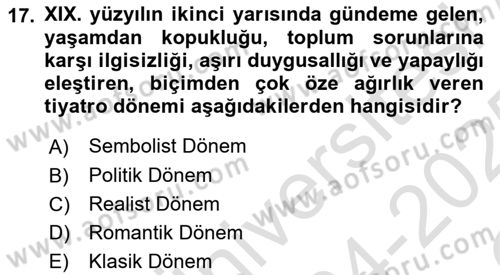 Yeni Türk Edebiyatına Giriş 1 Dersi 2024 - 2025 Yılı Yaz Okulu Sınav Soruları 17. Soru