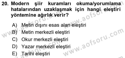 Yeni Türk Edebiyatına Giriş 1 Dersi 2024 - 2025 Yılı Yaz Okulu Sınav Soruları 20. Soru