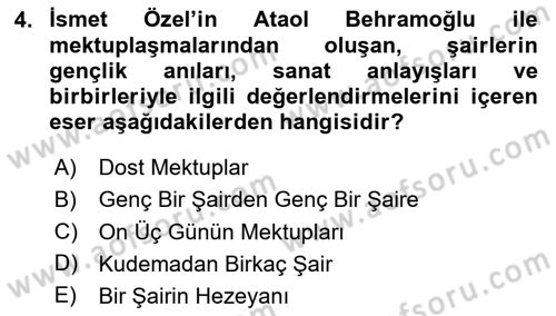 Yeni Türk Edebiyatına Giriş 1 Dersi 2024 - 2025 Yılı Yaz Okulu Sınav Soruları 4. Soru