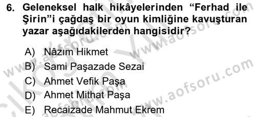 Yeni Türk Edebiyatına Giriş 1 Dersi 2024 - 2025 Yılı Yaz Okulu Sınav Soruları 6. Soru