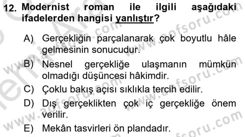 Yeni Türk Edebiyatına Giriş 1 Dersi 2025 - 2026 Yılı (Vize) Ara Sınav Soruları 12. Soru