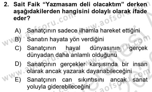 Yeni Türk Edebiyatına Giriş 1 Dersi 2025 - 2026 Yılı (Vize) Ara Sınav Soruları 2. Soru
