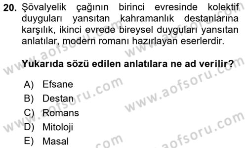 Yeni Türk Edebiyatına Giriş 1 Dersi 2025 - 2026 Yılı (Vize) Ara Sınav Soruları 20. Soru
