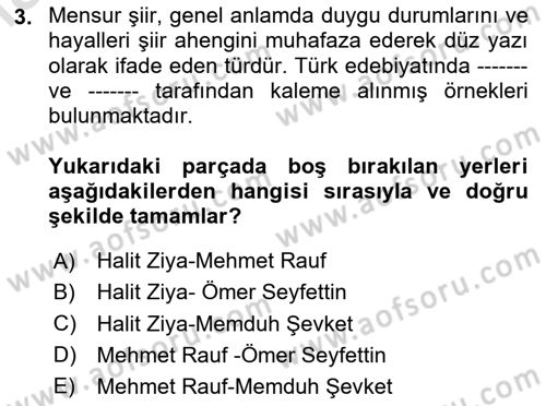 Yeni Türk Edebiyatına Giriş 1 Dersi 2025 - 2026 Yılı (Vize) Ara Sınav Soruları 3. Soru