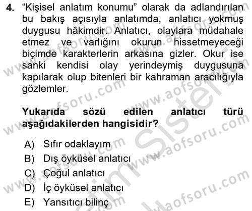 Yeni Türk Edebiyatına Giriş 1 Dersi 2025 - 2026 Yılı (Vize) Ara Sınav Soruları 4. Soru