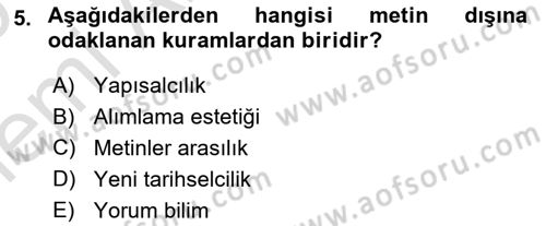 Yeni Türk Edebiyatına Giriş 1 Dersi 2025 - 2026 Yılı (Vize) Ara Sınav Soruları 5. Soru