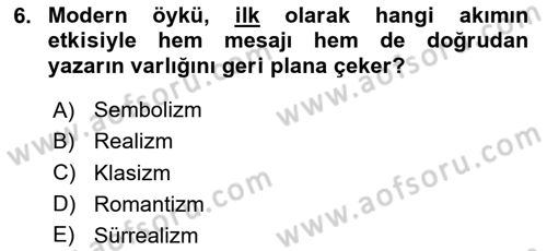 Yeni Türk Edebiyatına Giriş 1 Dersi 2025 - 2026 Yılı (Vize) Ara Sınav Soruları 6. Soru