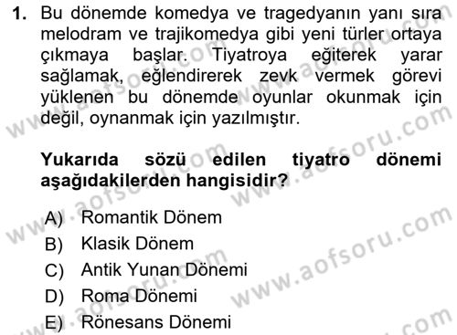 Yeni Türk Edebiyatına Giriş 1 Dersi 2025 - 2026 Yılı (Final) Dönem Sonu Sınav Soruları 1. Soru