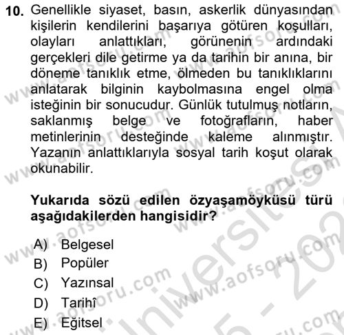 Yeni Türk Edebiyatına Giriş 1 Dersi 2025 - 2026 Yılı (Final) Dönem Sonu Sınav Soruları 10. Soru