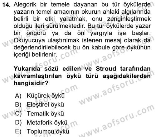 Yeni Türk Edebiyatına Giriş 1 Dersi 2025 - 2026 Yılı (Final) Dönem Sonu Sınav Soruları 14. Soru